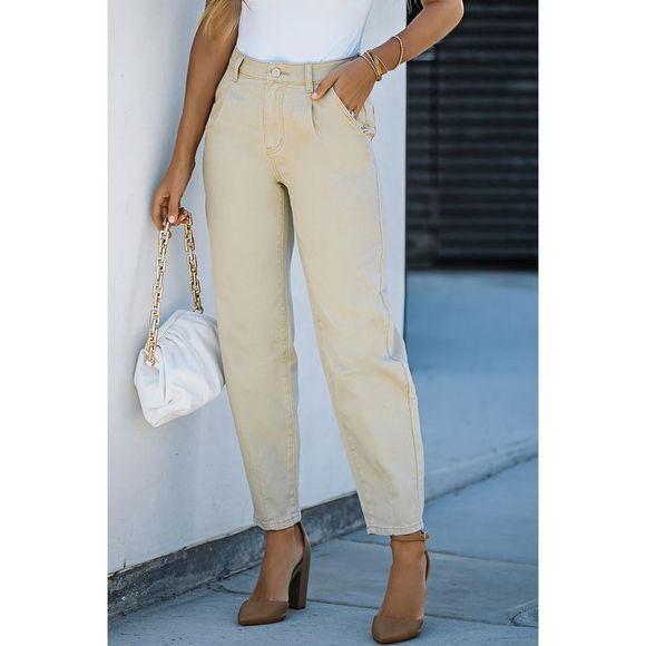 Azura Exchange  Khaki Solid High Waist Casual Pants - Picture 4 of 13